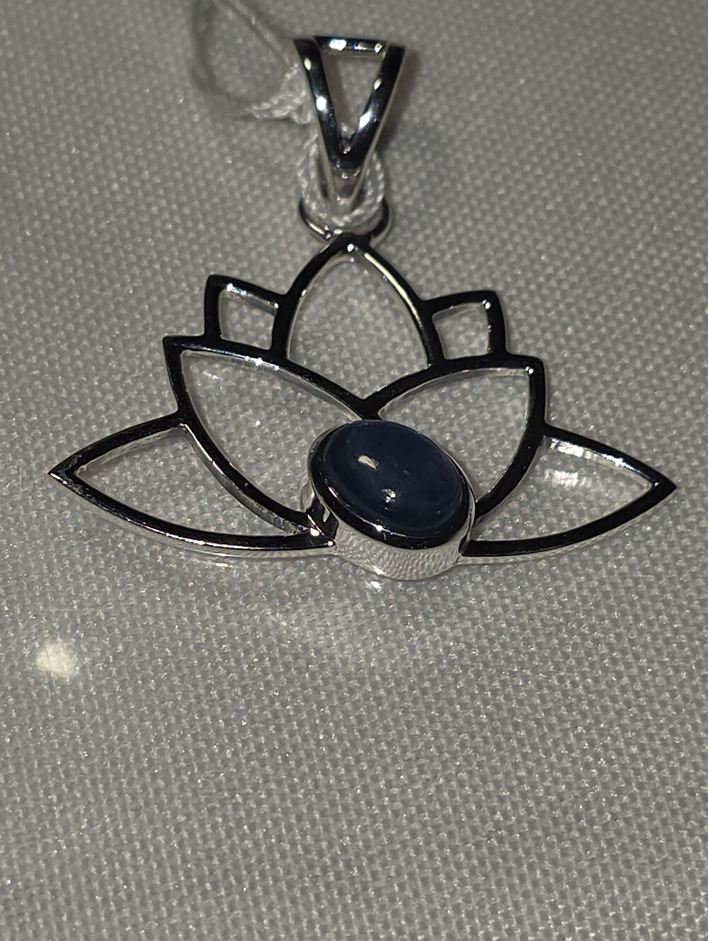 Sterling Silver 925 Lotus Pendant with Dark Blue Kyanite Stone